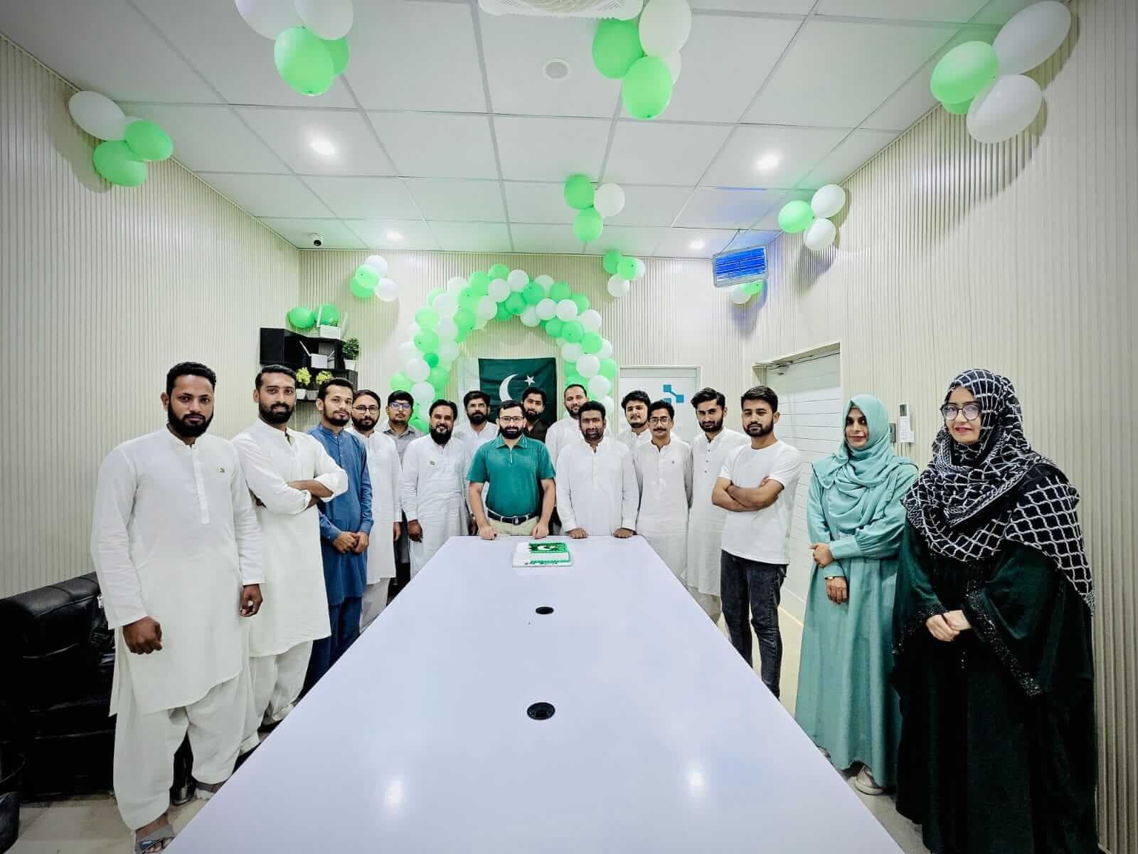 The team celebrating a project milestone